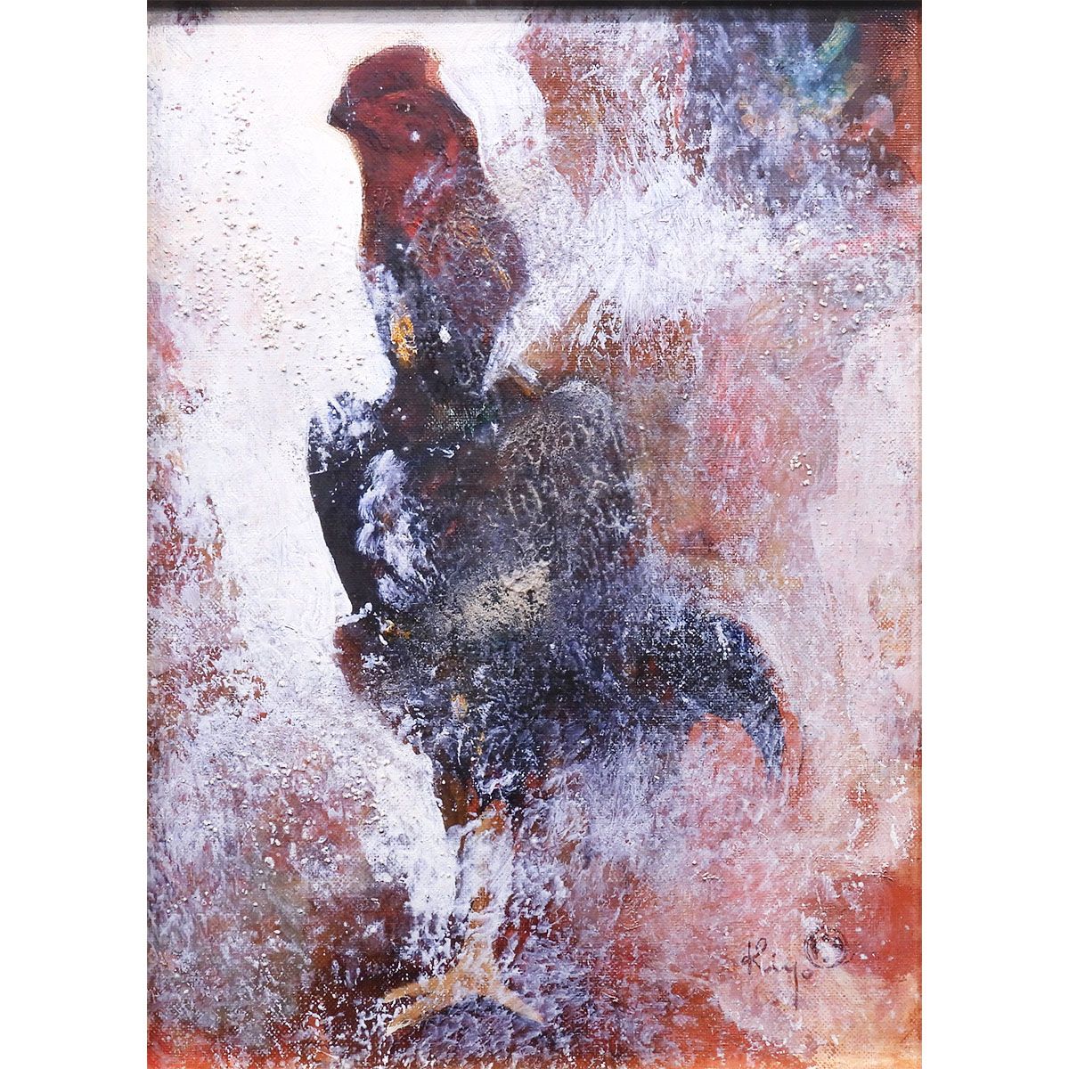 清原啓一 軍鶏 油彩4号 動物画 鳥 戦いを内に秘した静と闘争を描く 日