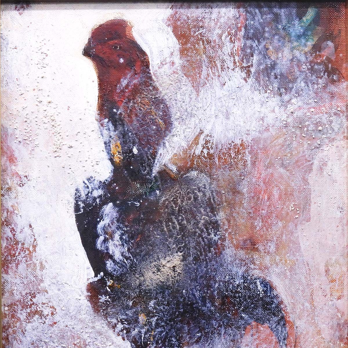 清原啓一 軍鶏 油彩4号 動物画 鳥 戦いを内に秘した静と闘争を描く 日