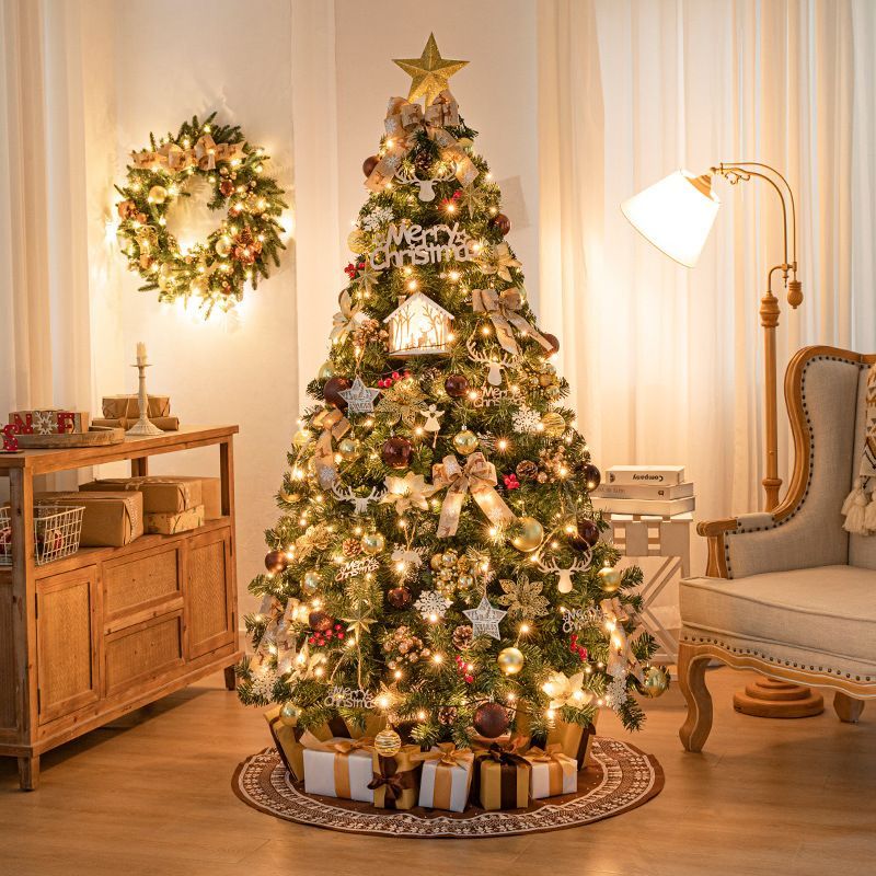 送料無料】大型クリスマスツリー 180cm 赤金白 ツリースカート 7点