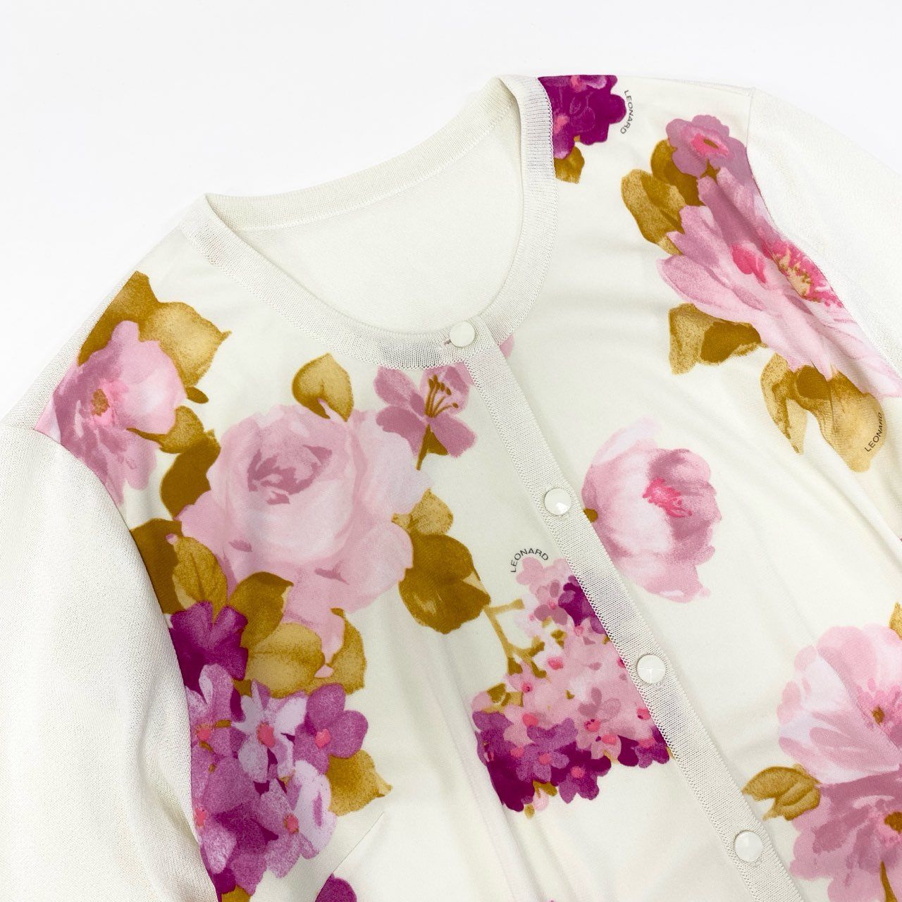 38k16 LEONARD レオナール カーディガン カンカン素材 花柄 日本製