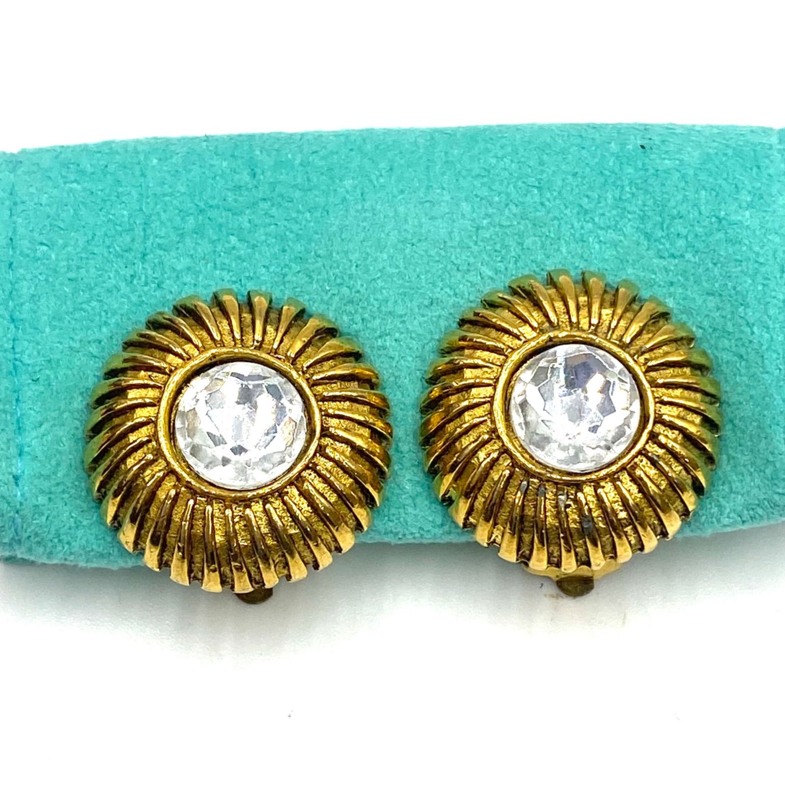 CHANEL シャネル イヤリング 両耳 ライトストーン グリポア ラウンド ダイヤカット ゴールド ヴィンテージ シリアルプレート有