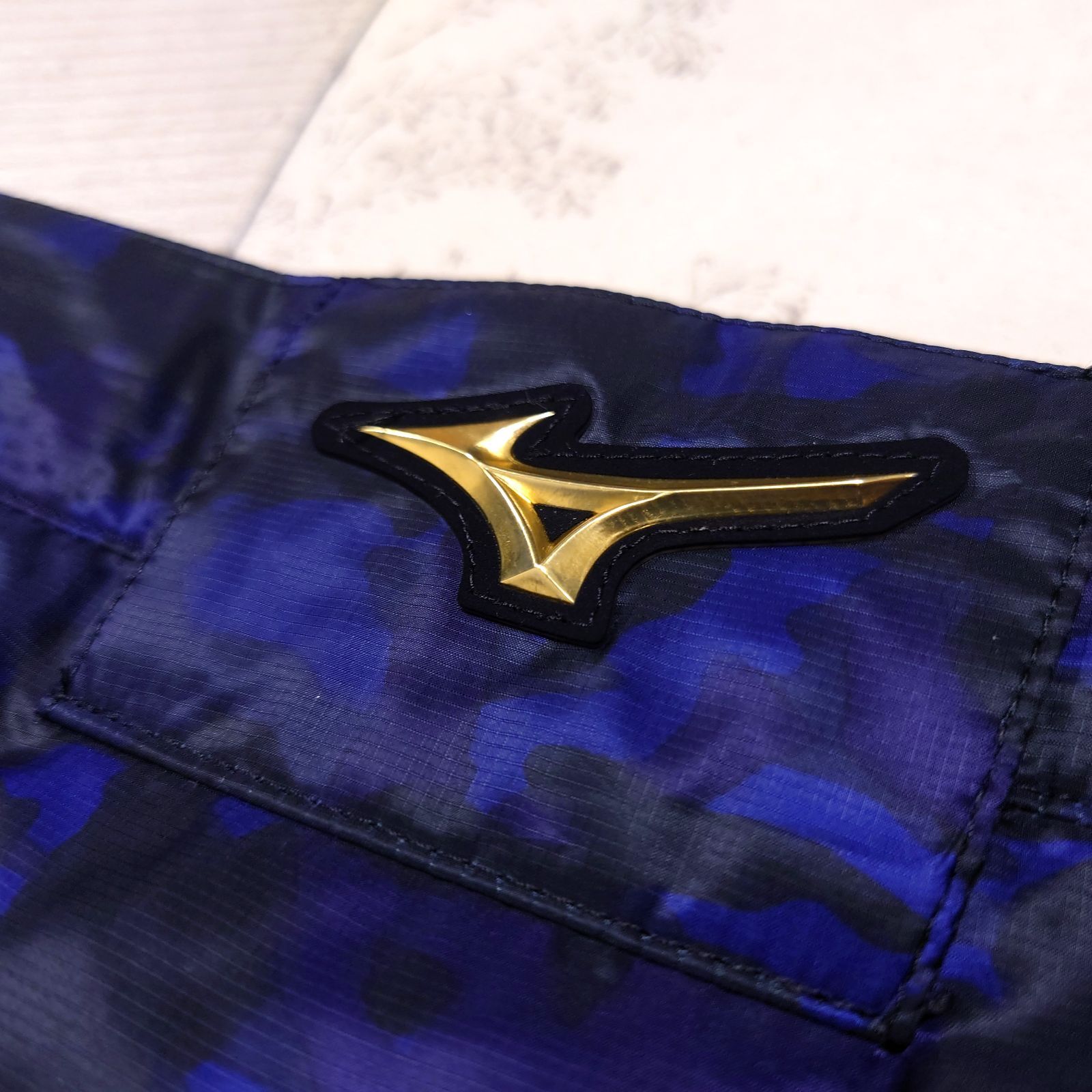 極美品 Mizuno Pro カモ柄 ダウンパンツ ネイビー ブラック 立体ロゴ