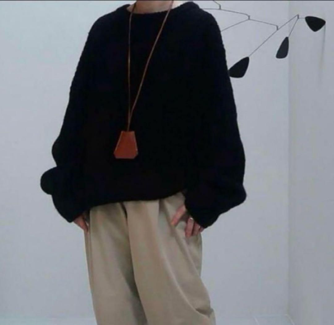 ARUGE アギュー ニット プルオーバー クルーネック ゆったり アルパカ混 ブラック 23AW フリー