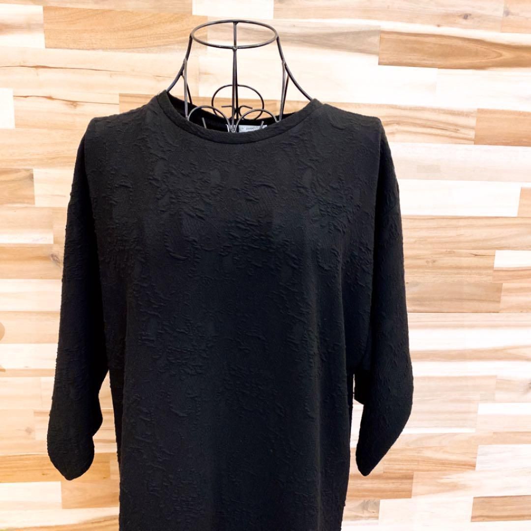 ザラ 3 D アート ロング ワンピース モコモコ立体 総柄 M 黒ブラック