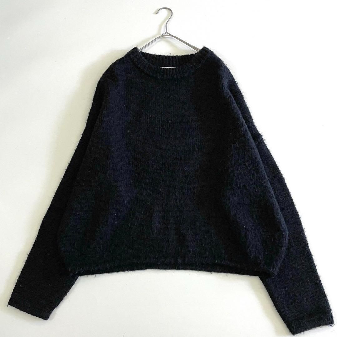 ARUGE アギュー ニット プルオーバー クルーネック ゆったり アルパカ混 ブラック 23AW フリー