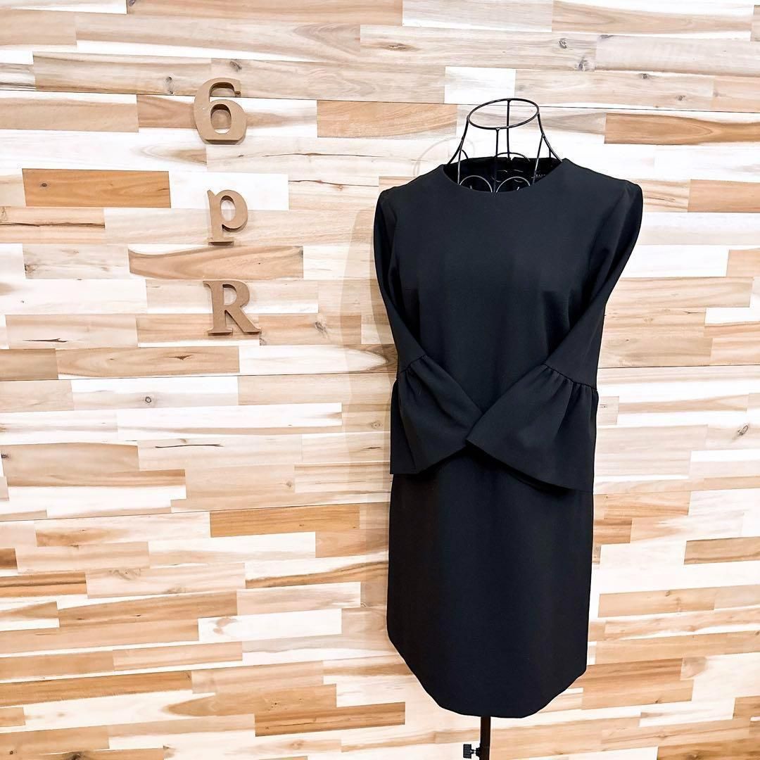 ザラ ボリューム ベルスリーブ ミニ ワンピース レーヨン ブレンド XS 黒