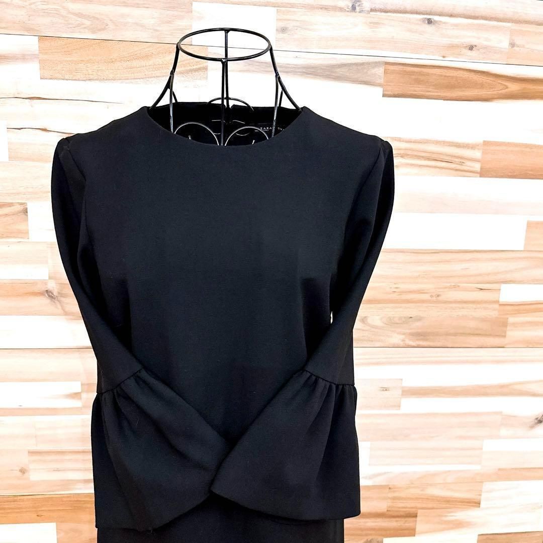 ザラ ボリューム ベルスリーブ ミニ ワンピース レーヨン ブレンド XS 黒