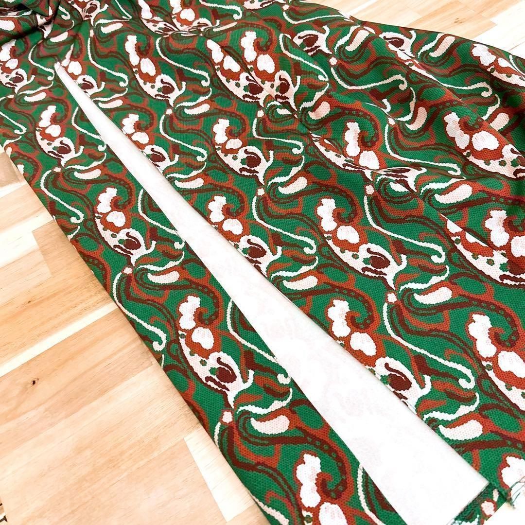 最高品質を待つ！ ザラ ZARA チャイナドレス ロング ワンピース 総柄 スリット S 緑×茶 【緊急大幅値下げ！】