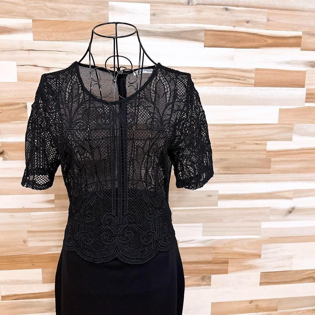 ザラ メッシュ レース ドッキング タイト ドレス ワンピース L 黒