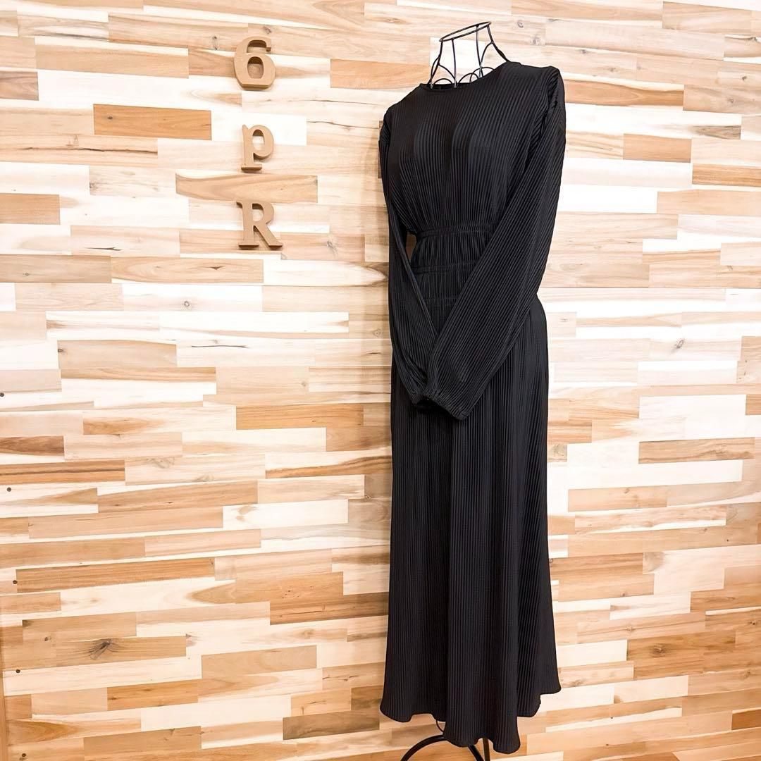 ザラ シャーリング プリーツ ロング ドレス ワンピース XS 黒ブラック