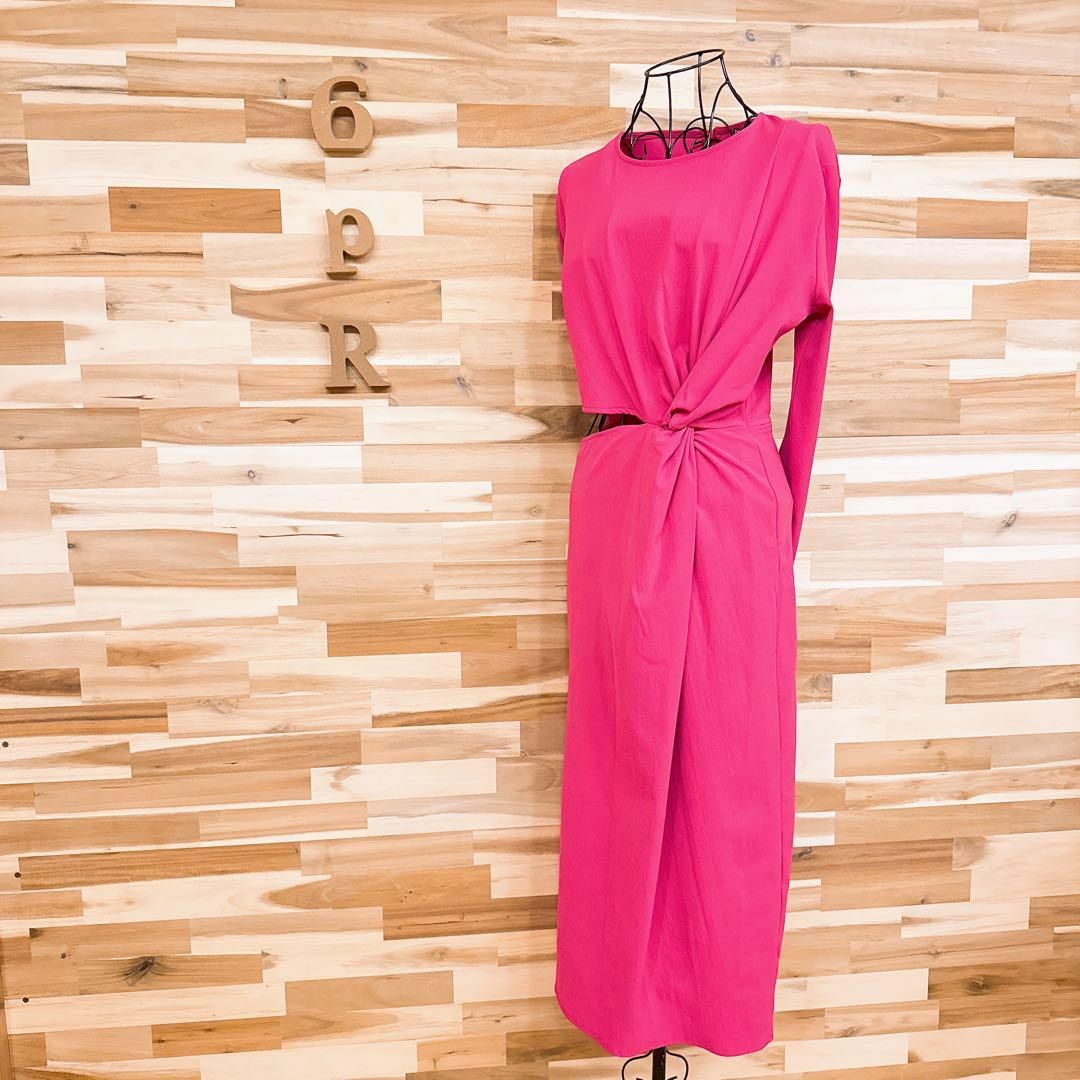 ザラ カットアウト ツイスト ロング ドレス ワンピース Lピンク