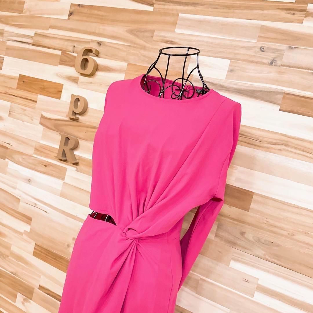 ザラ カットアウト ツイスト ロング ドレス ワンピース Lピンク