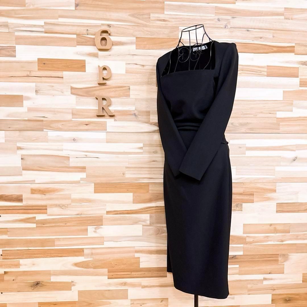 ザラ クラシカル スクエアネック ロング ドレス ワンピース S 黒 ブラック