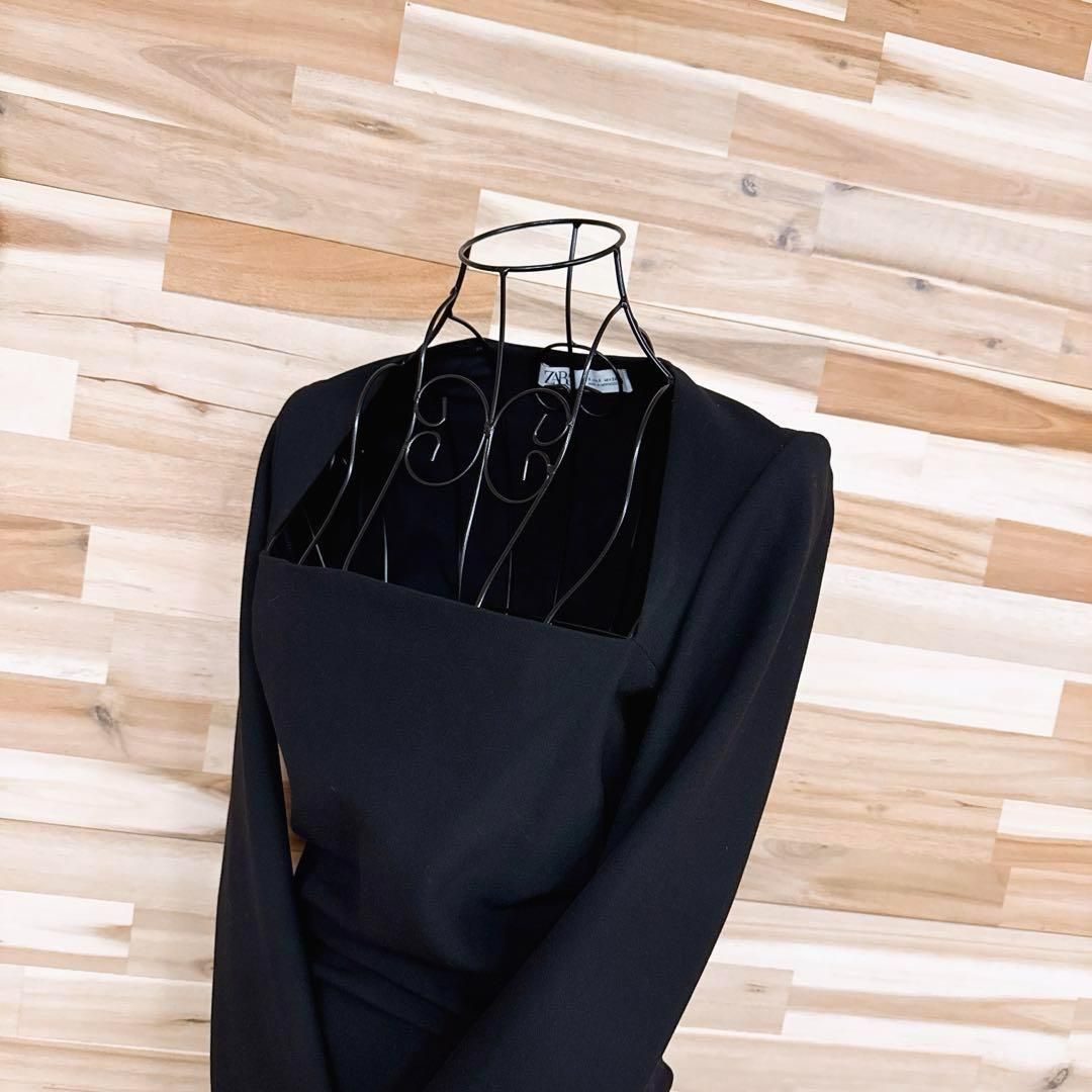 ザラ クラシカル スクエアネック ロング ドレス ワンピース S 黒 ブラック