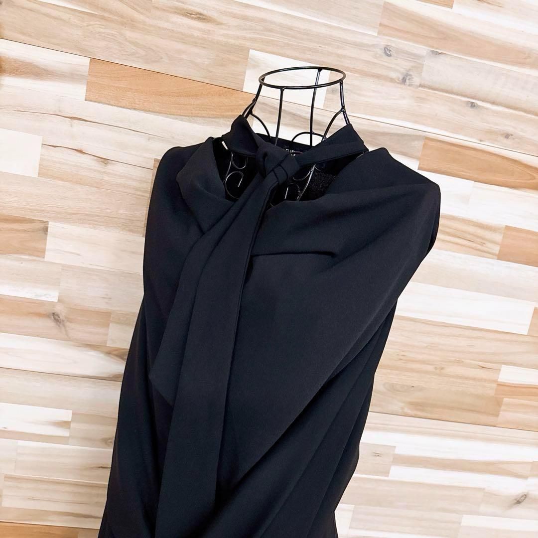 ザラ リボン タイ ドレープ ネック ロング ワンピース XS 黒ブラック