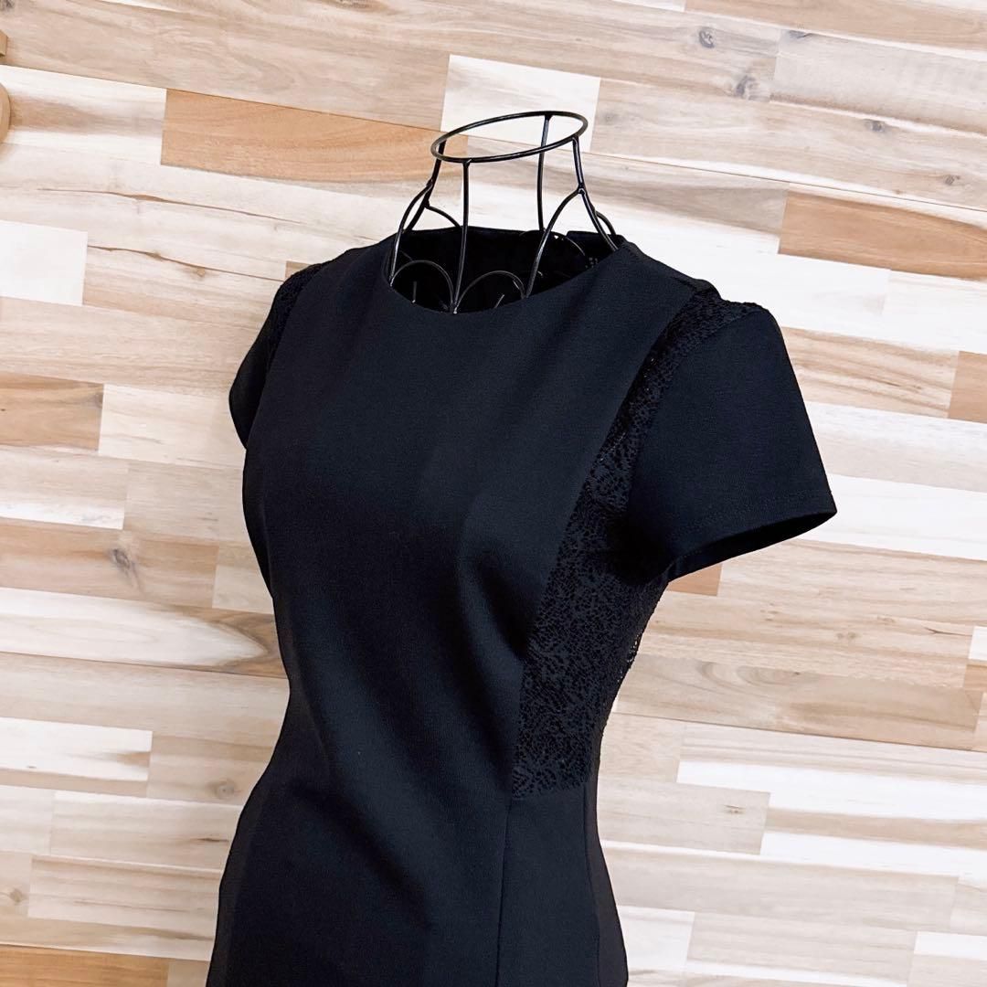 ザラ レース切り替え タイト ドレス ワンピース 半袖 ビジネス S 黒
