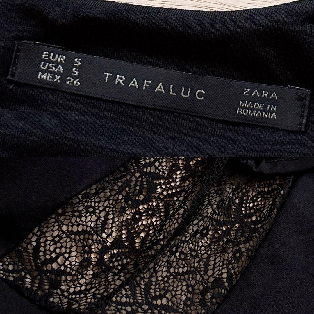 希少【ザラ】レース切り替え タイト ドレス ワンピース 半袖 ビジネス S 黒 