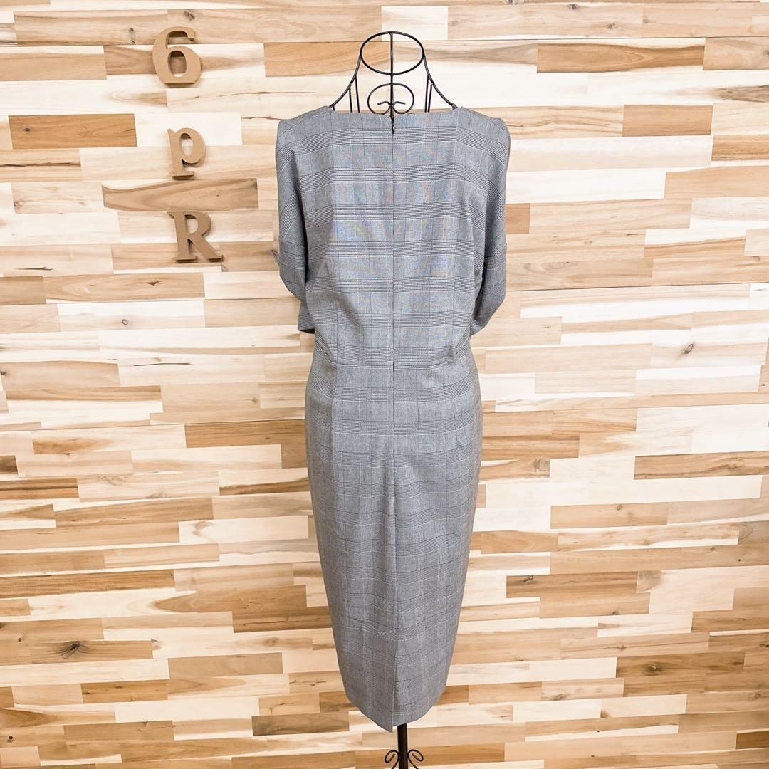  ザラ ボリューム スリーブ ワンピース グレンチェック 総柄 L グレー×黒 長袖 七分袖 カットソーワンピース