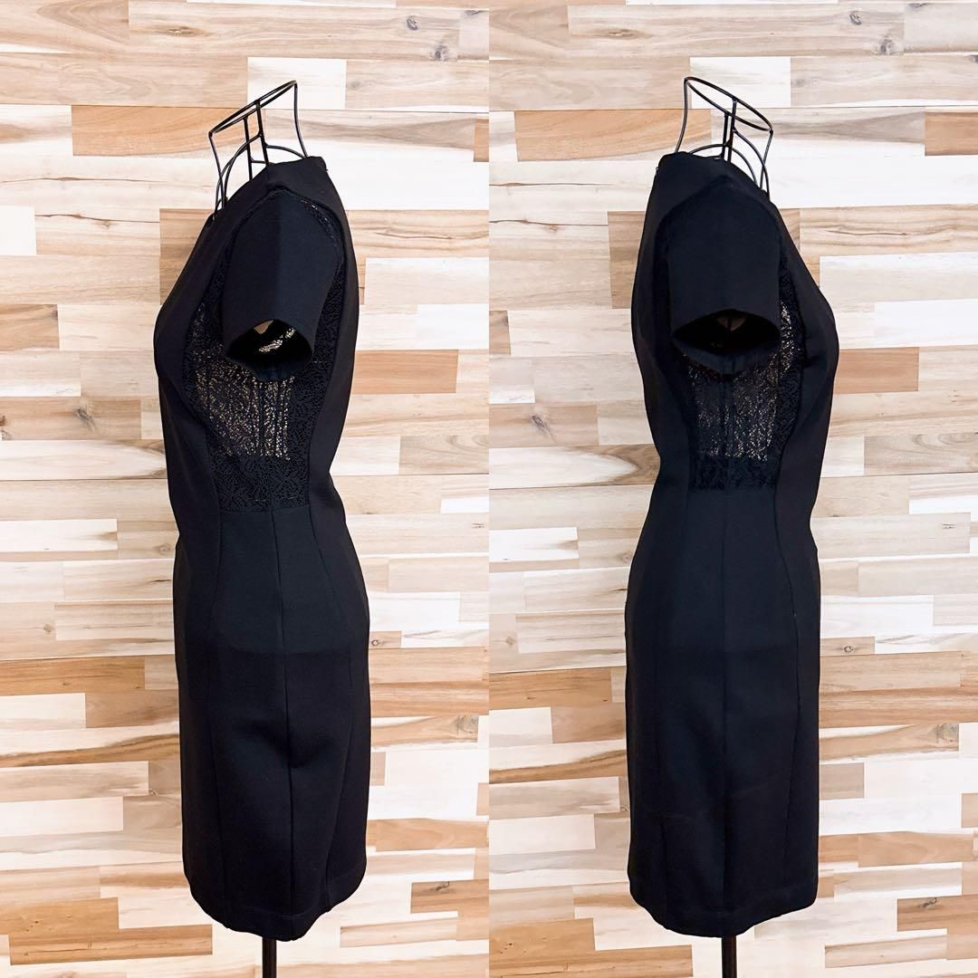 希少【ザラ】レース切り替え タイト ドレス ワンピース 半袖 ビジネス S 黒 