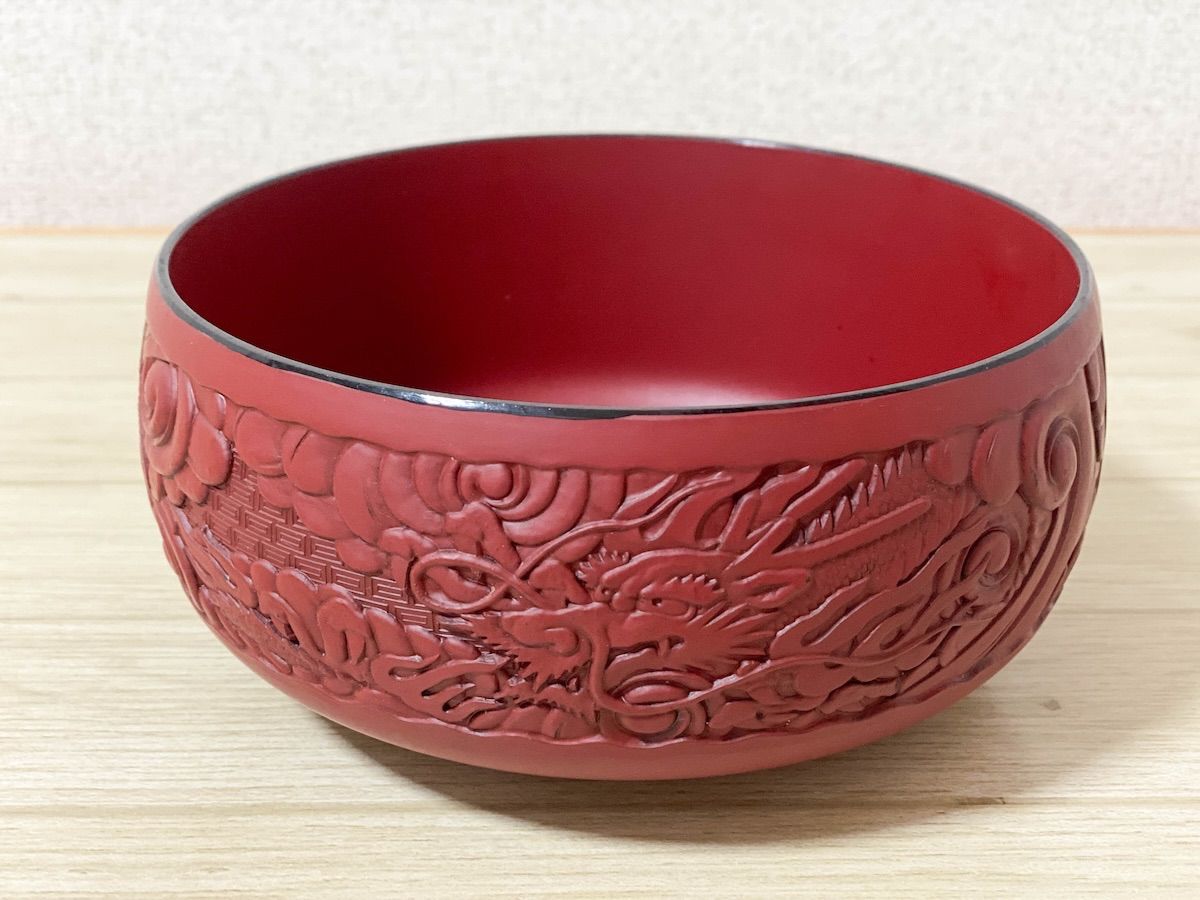 中国伝統工芸品　堆朱　漆器　鉢　朱色 中国伝統工芸品 堆朱 漆器 鉢 朱色 中国伝統工芸品 堆朱 漆器 鉢 朱色