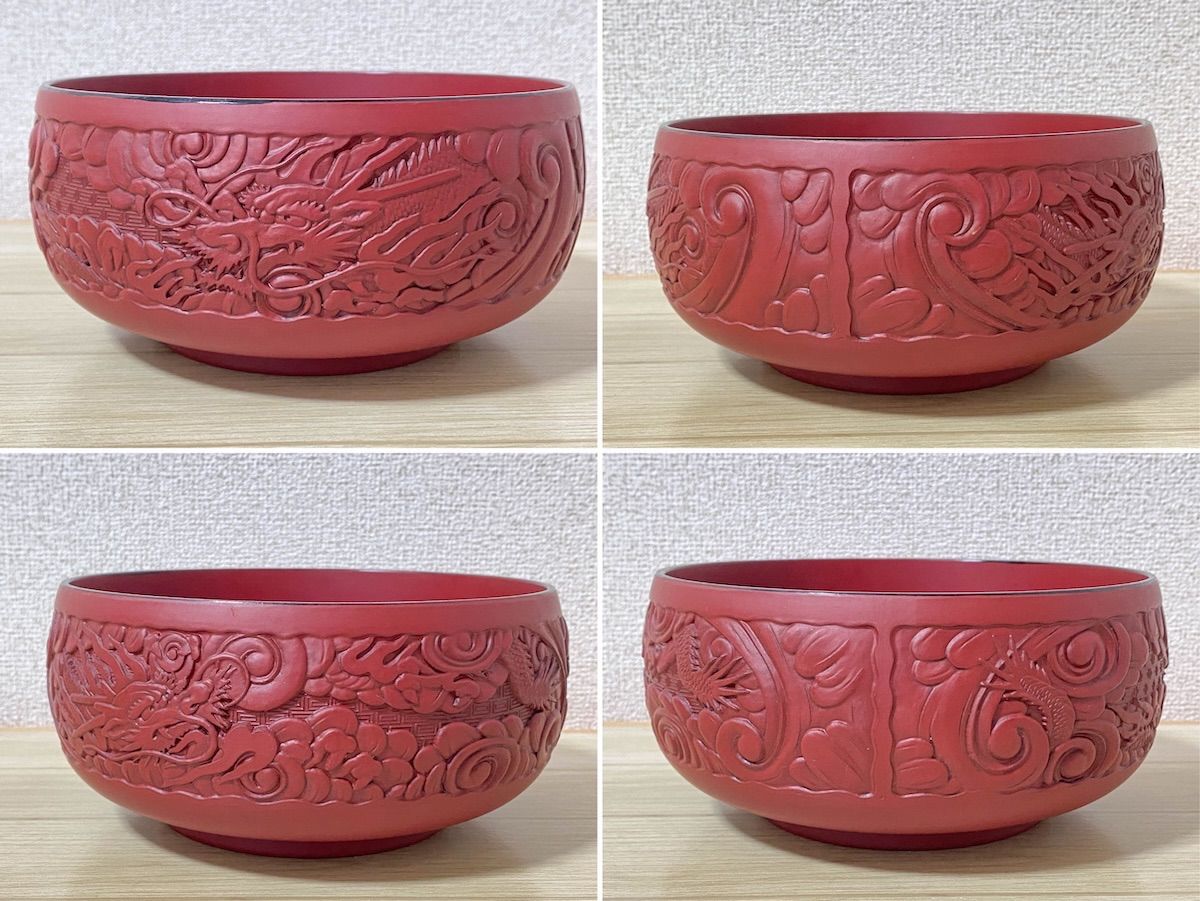 中国伝統工芸品 堆朱 漆器 鉢 朱色 中国伝統工芸品 堆朱 漆器 鉢 朱色