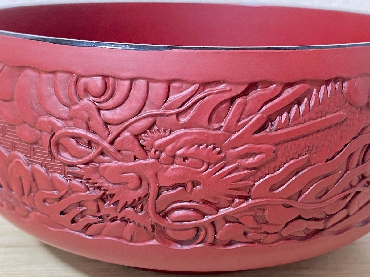 中国伝統工芸品 堆朱 漆器 鉢 朱色 中国伝統工芸品 堆朱 漆器 鉢 朱色