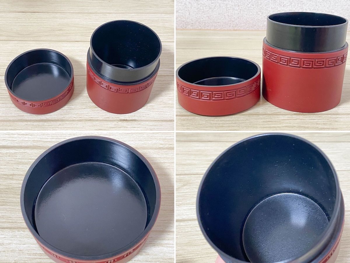 TK206】堆朱 茶筒 山水建物彫刻 直径8cm 高さ8.5cm 漆器 伝統工芸 骨董