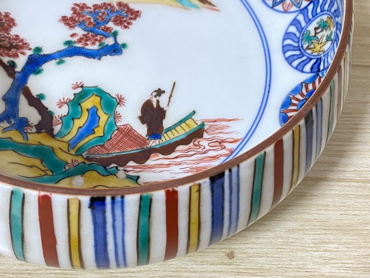 古美術　時代青手古九谷　山水楼閣人物文　鉢角福銘 骨董　博物館級 古美術 時代青手古九谷 山水楼閣人物文 鉢角福銘 骨董