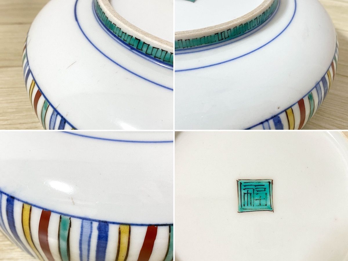 TK218】九谷焼 角福 深鉢 色絵山水画 直径21cm 和食器 陶磁器 骨董 盛