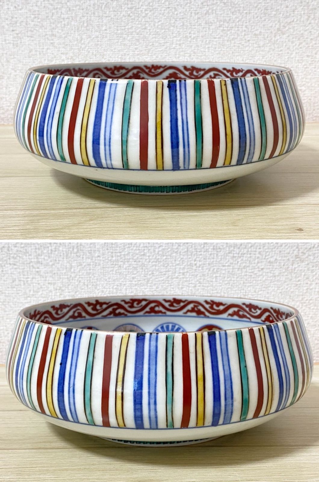 TK218】九谷焼 角福 深鉢 色絵山水画 直径21cm 和食器 陶磁器 骨董 盛