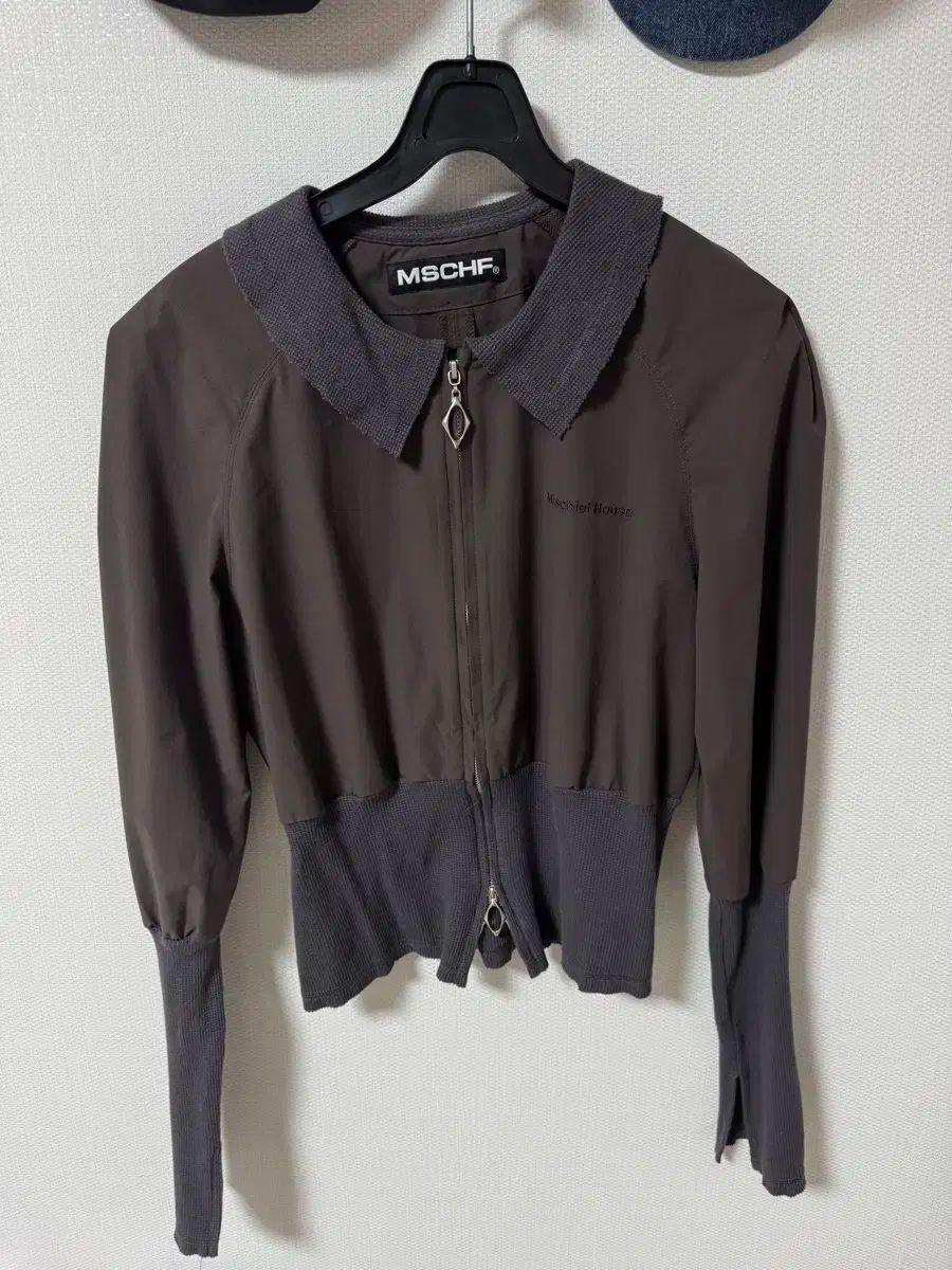ミスチーフ ワッフル ジップアップ シャツ ブラウン M