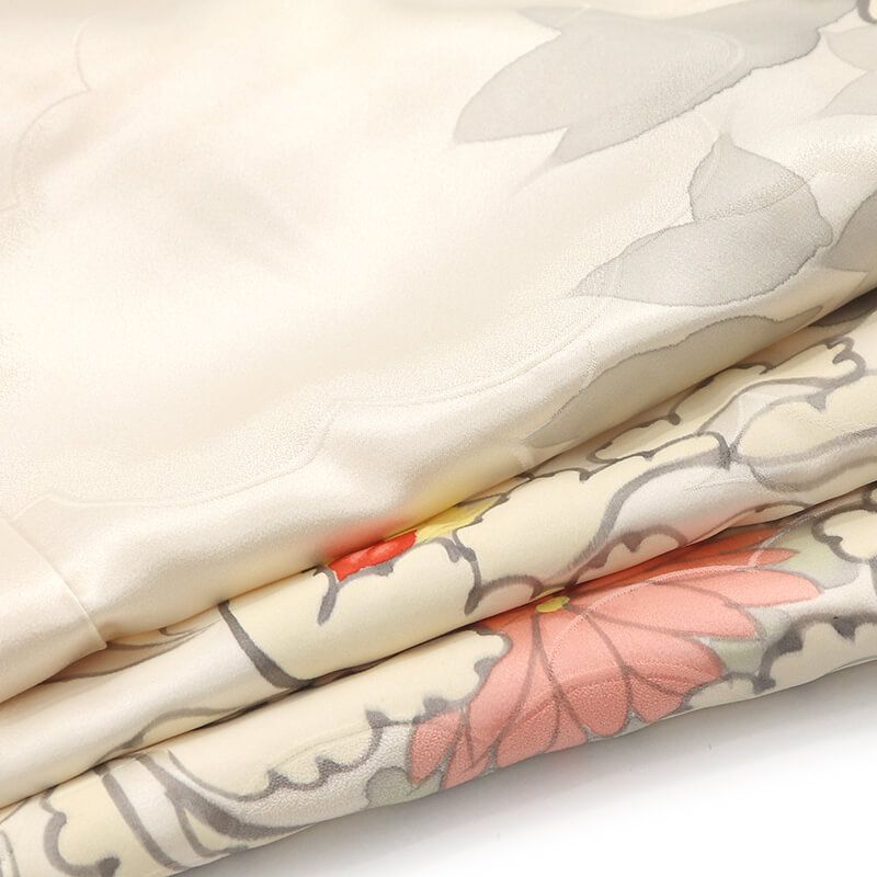  振袖 長襦袢 2点 セット 成人式 晴れ着 正絹 白 牡丹 モダン 身丈161.5 cm 裄丈64.5 Mサイズ相当 振袖 着物