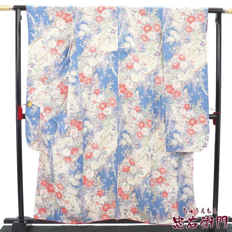 振袖 長襦袢 2点 セット 成人式 晴れ着 正絹 水色 花柄 華やか 身丈160 cm 裄丈65.5 Mサイズ相当