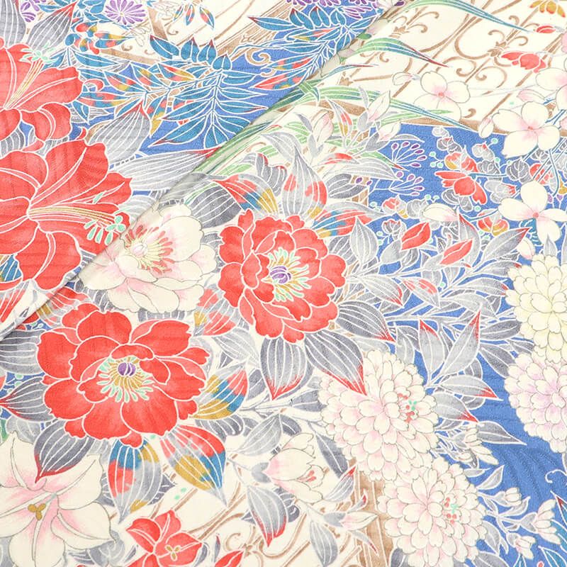  振袖 長襦袢 2点 セット 成人式 晴れ着 正絹 水色 花柄 華やか 身丈160 cm 裄丈65.5 Mサイズ相当 振袖 着物