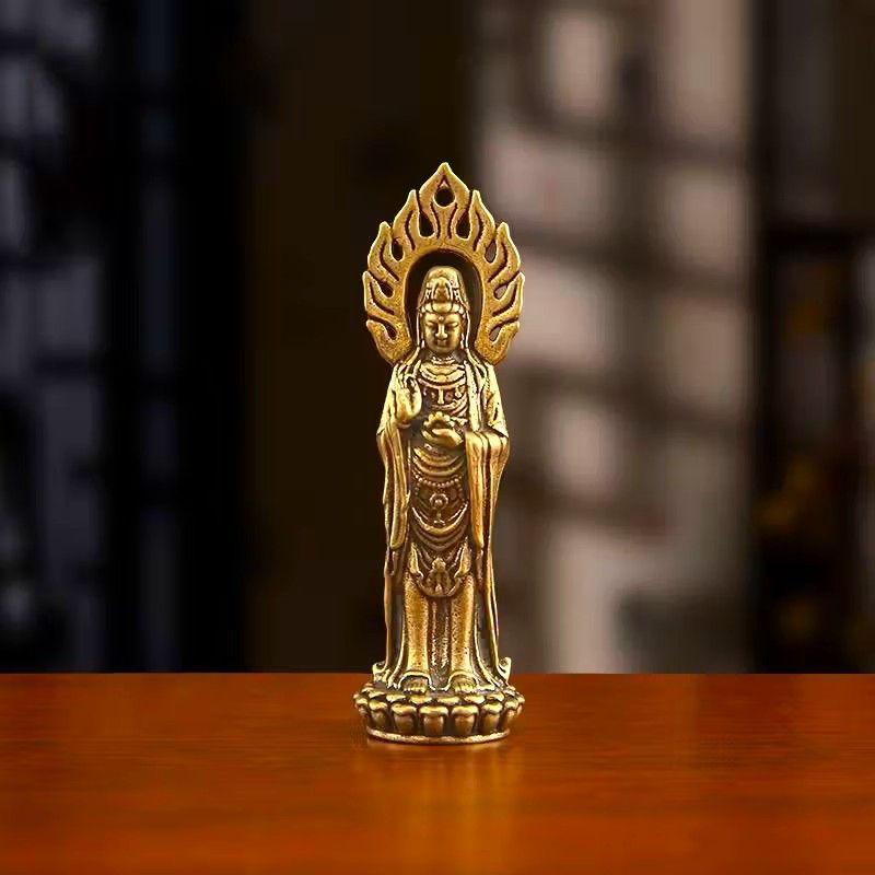 観音菩薩像　金属製 光背付き　約60cm 骨董品 真鍮製】観音菩薩像 6cm｜厄除け・浄化・開運・御守りとして寝室・玄関