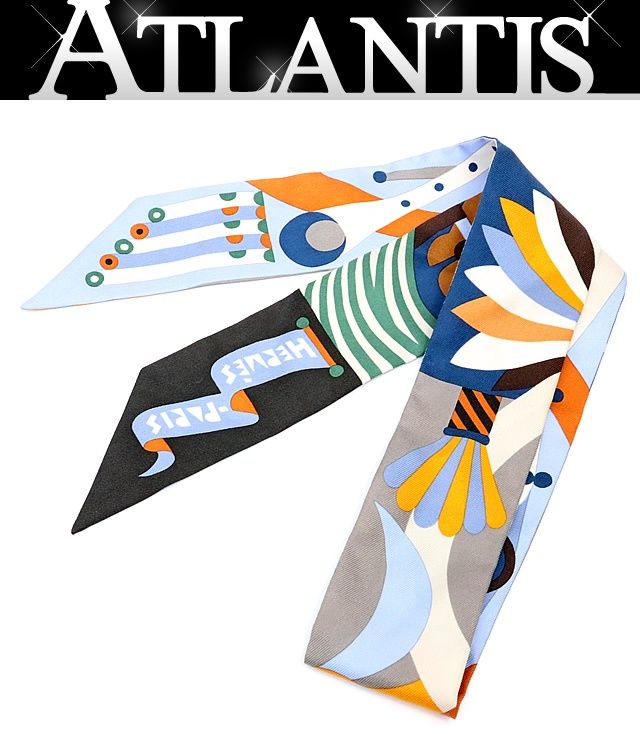 広尾店 エルメス HERMES ツイリー PARADE EN FANFARE 青系 マルチ シルク100％ 17689