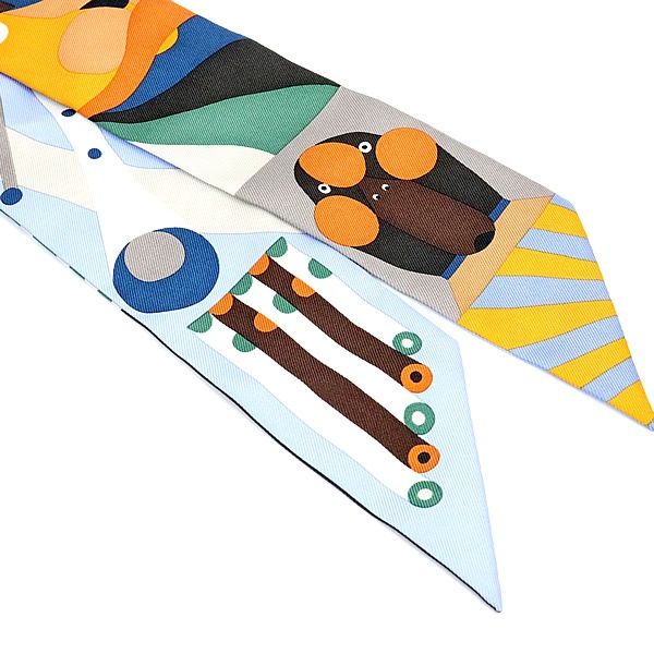  エルメス HERMES ツイリー PARADE EN FANFARE 青系 マルチ シルク100％ 17689 バンダナ スカーフ 小物