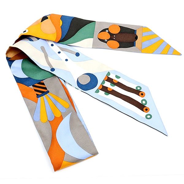 エルメス HERMES ツイリー PARADE EN FANFARE 青系 マルチ シルク100％ 17689