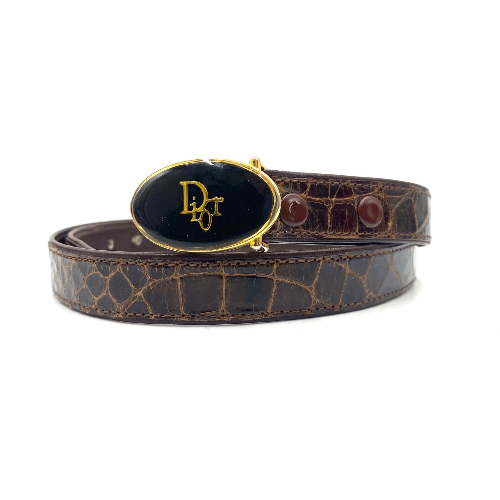 Dior ディオール ベルト ウエスト クロコ型押し ブラウン 系 レザー ロゴバックル ヴィンテージ