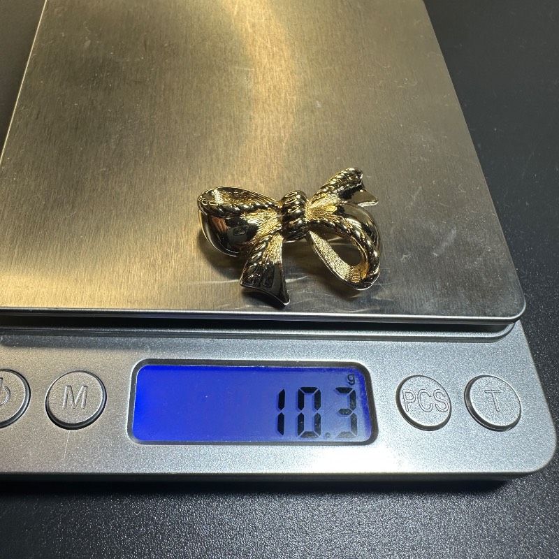 vintage】ディオール リボンモチーフ ゴールドカラー ミニブローチ S