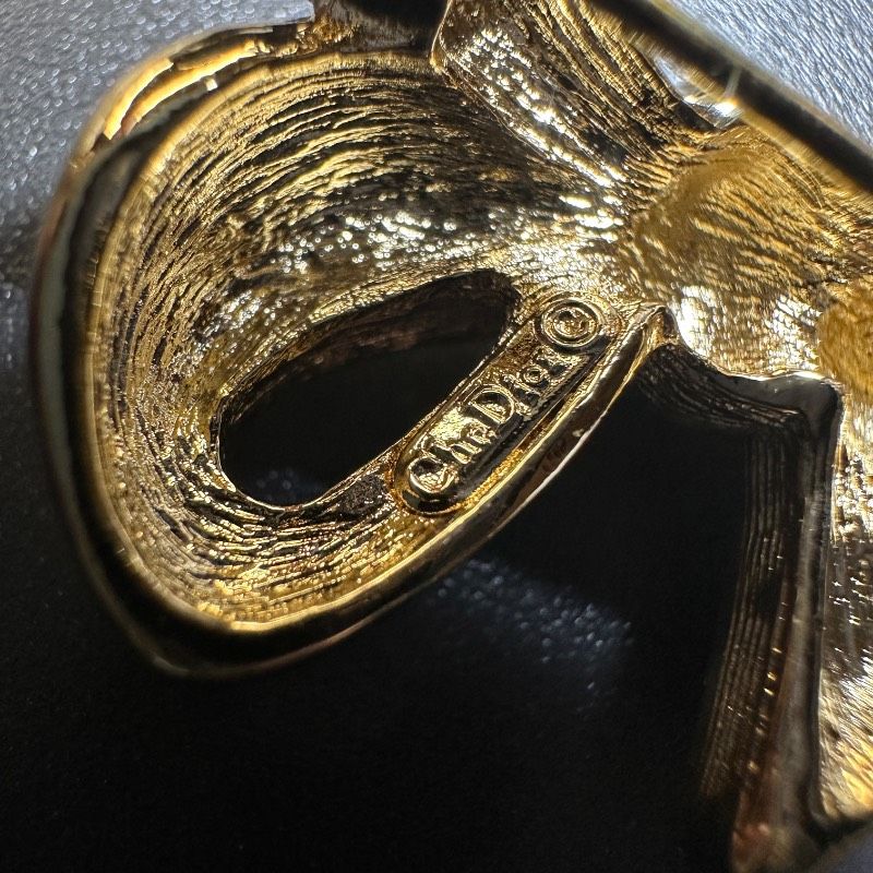 vintage】ディオール リボンモチーフ ゴールドカラー ミニブローチ S-BOX