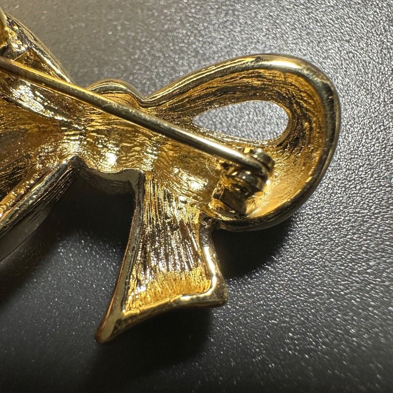 vintage】ディオール リボンモチーフ ゴールドカラー ミニブローチ S