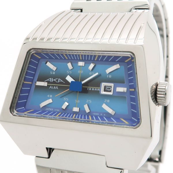 SEIKO アルバ AKA メンズウォッチ V782-5A90 SS ブルー文字盤 台形