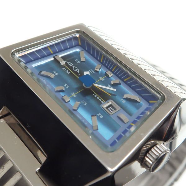 SEIKO アルバ AKA メンズウォッチ V782-5A90 SS ブルー文字盤 台形