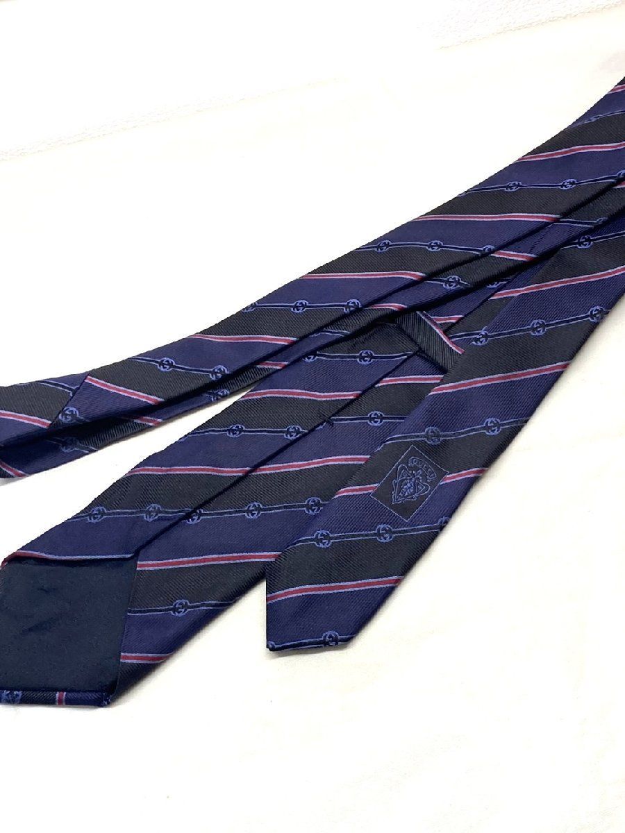 ☆タグ付☆グッチ GG柄 ネクタイ 剣先8㎝ 未使用 ネイビー×赤 GUCCI（グッチ） ネクタイ レギュラータイ GG柄 菱形格子柄 ブランド