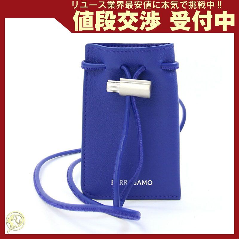 フェラガモ ネックポーチ ブルー レザー 小物入れ