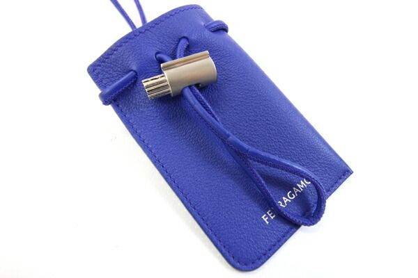  フェラガモ ネックポーチ ブルー レザー 小物入れ ポーチ バッグ