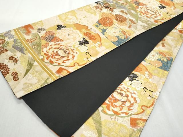 平和屋着物○アンティーク 大正ロマン 両面 全通柄京袋帯 蜀江色紙面文