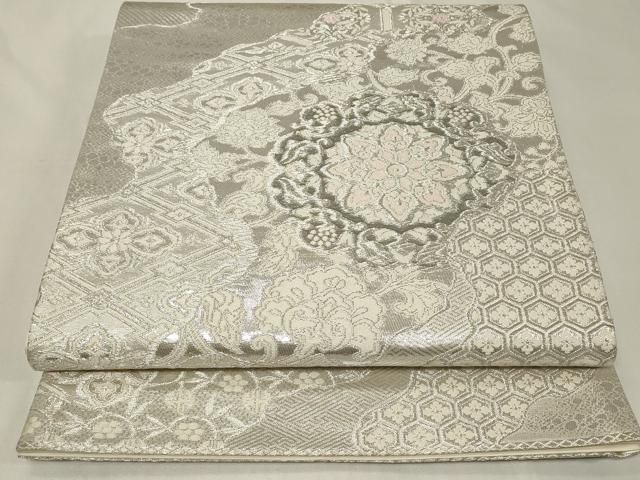 平和屋着物◎六通柄袋帯 唐織 純銀二重織 更紗花文 プラチナ箔 正絹