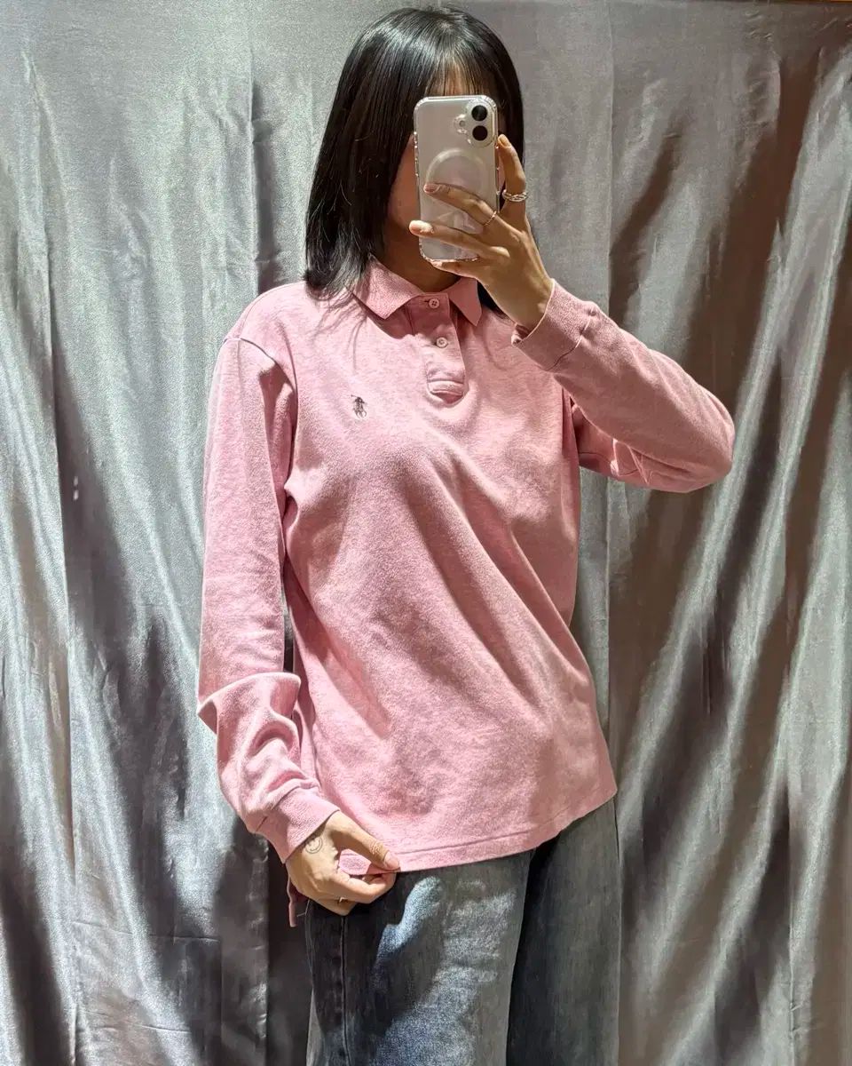 M POLO RALPH LAUREN ポロラルフローレン ピンク カラ ロングスリーブ